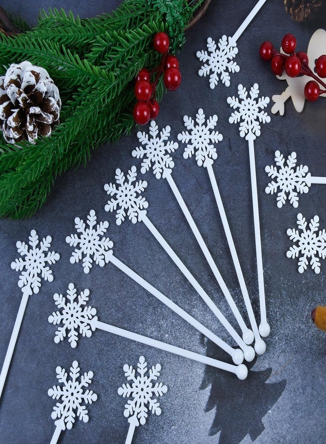 Feoang 30pcs Snowflake Drink Stirrers Christmas Plastic Swizzle Sticks Beverage Winter Stir Sticks Reusable Coffee Cocktail Stirrers Bar Supplies for Cocktail Xmas Party Decor Winter Holiday Cocoa Bar - Image 3
